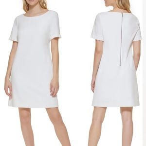 Boatneck Short Sleeve Scuba Crepe Sheath Dress